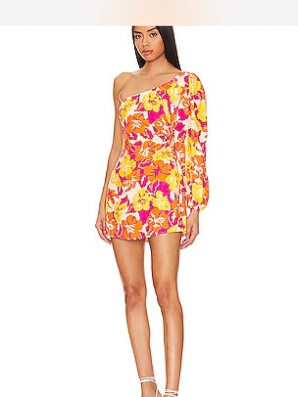 REVOLVE One-Shoulder Floral Mini Dress in Pink & Yellow